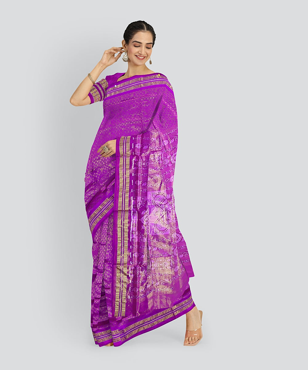 Purple Golden Silk Handloom Tissue Saree
