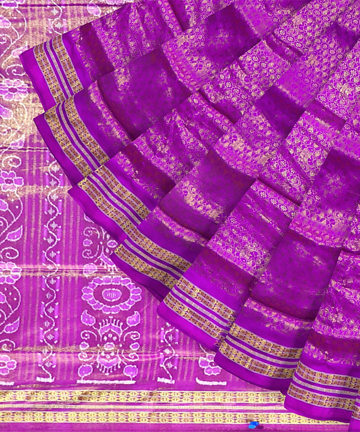 Purple Golden Silk Handloom Tissue Saree