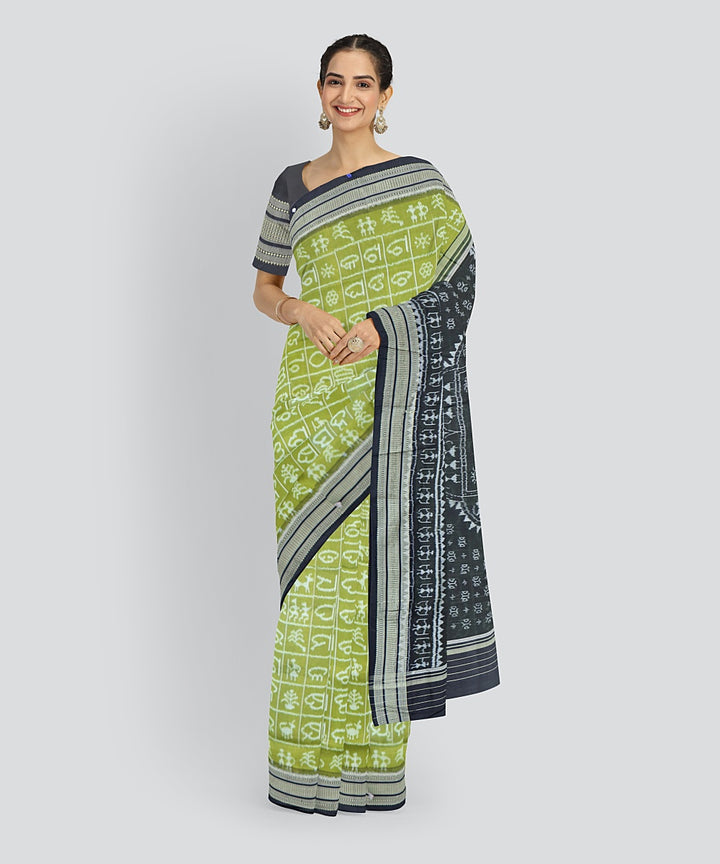 Olive Green Black Silk Handloom Khandua Saree