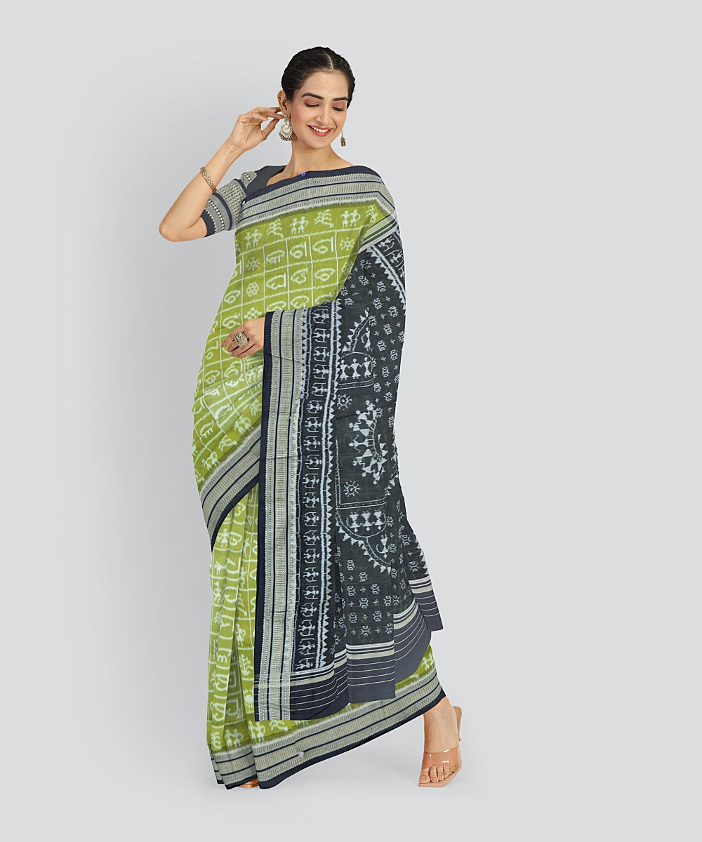Olive Green Black Silk Handloom Khandua Saree