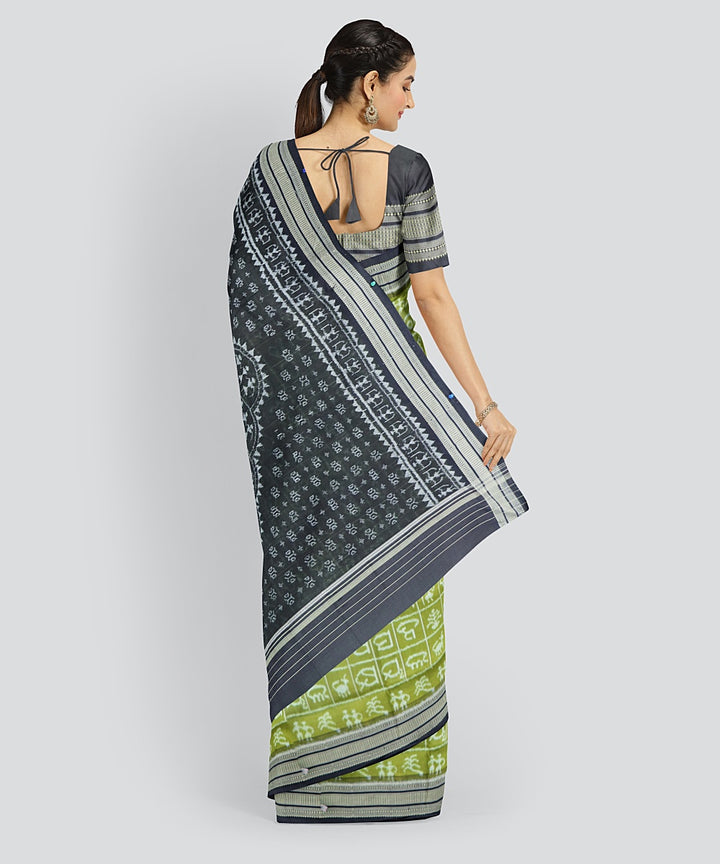 Olive Green Black Silk Handloom Khandua Saree