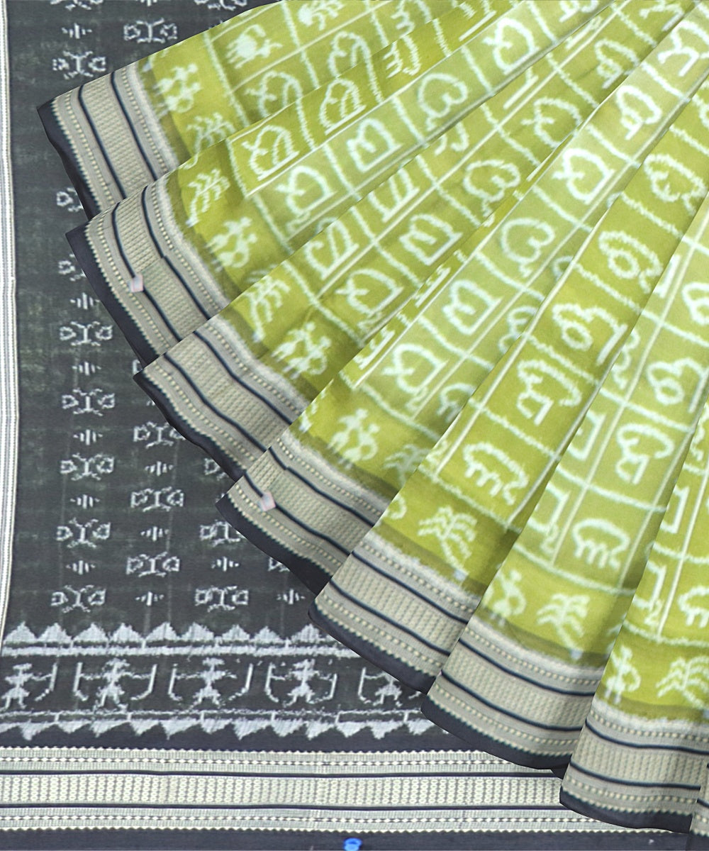 Olive Green Black Silk Handloom Khandua Saree