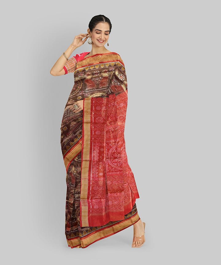 Brown Dark Red Silk Handloom Tissue Saree