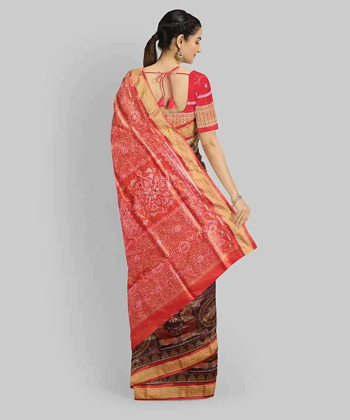 Brown Dark Red Silk Handloom Tissue Saree