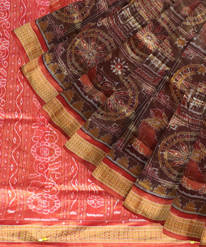 Brown Dark Red Silk Handloom Tissue Saree