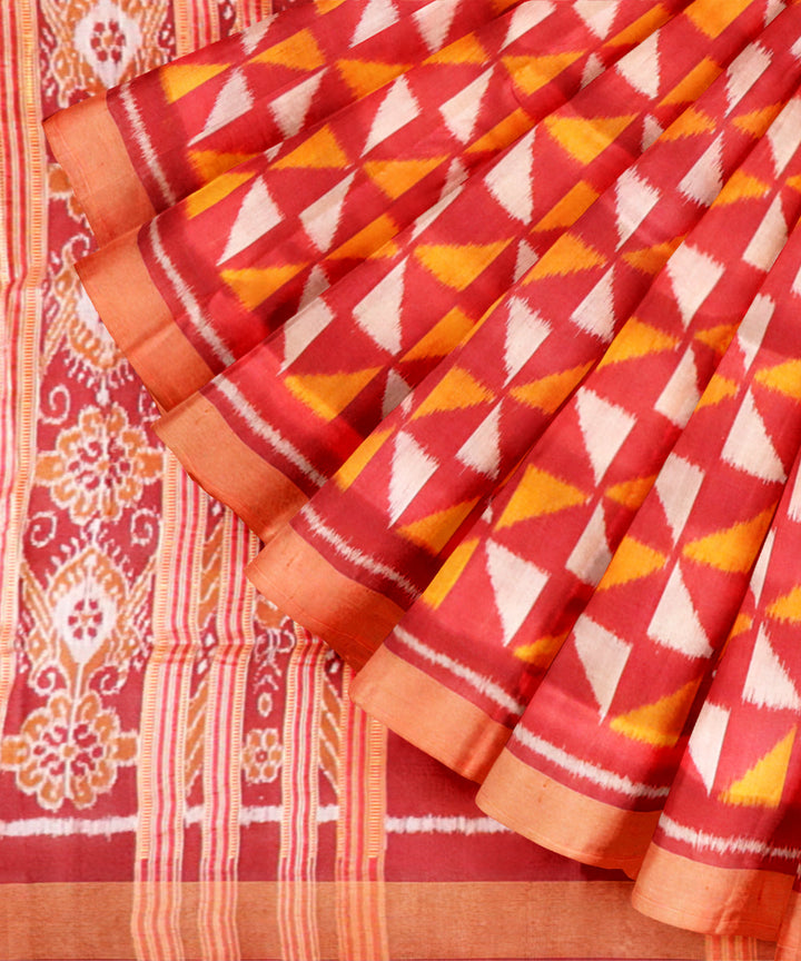Red dark goldenrod silk handloom khandua saree
