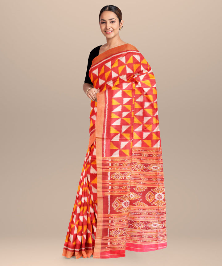 Red dark goldenrod silk handloom khandua saree
