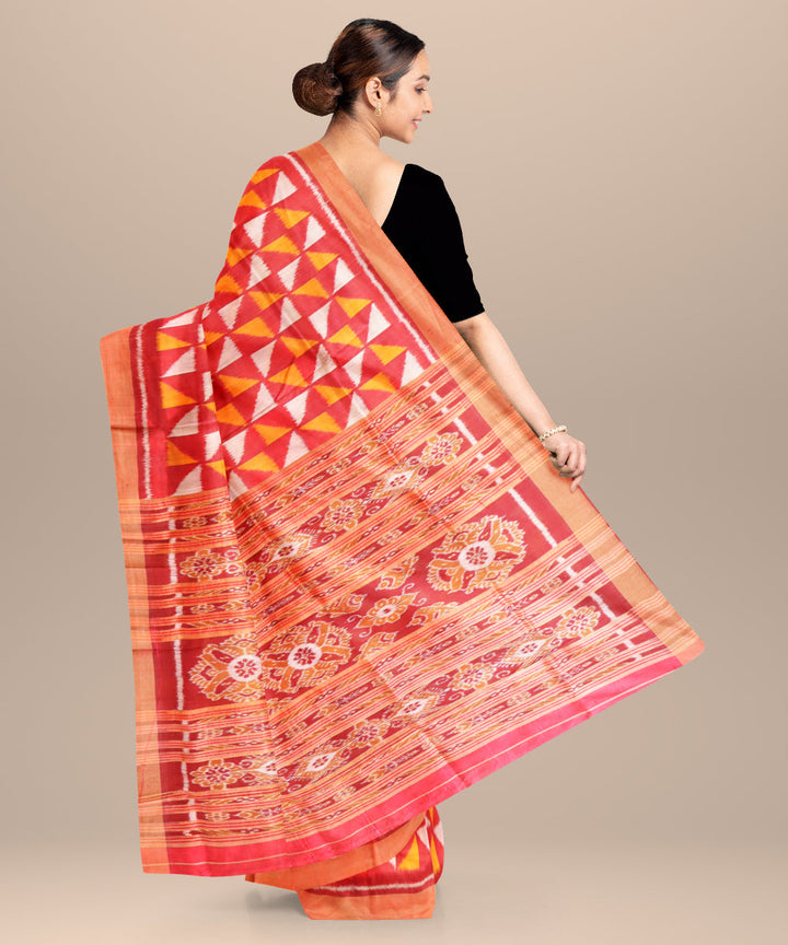 Red dark goldenrod silk handloom khandua saree