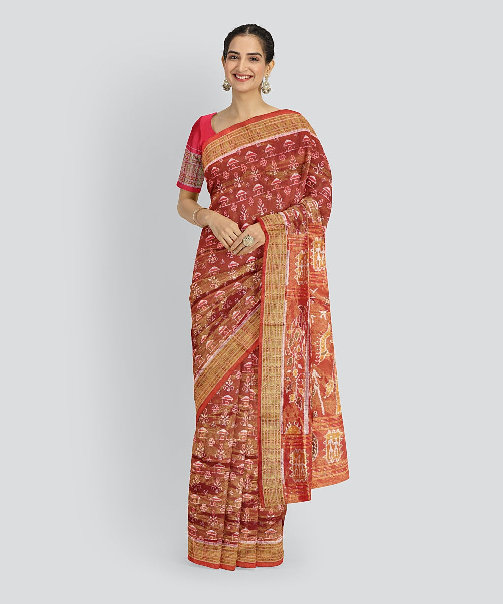 Red Golden Silk Handloom Tissue Saree