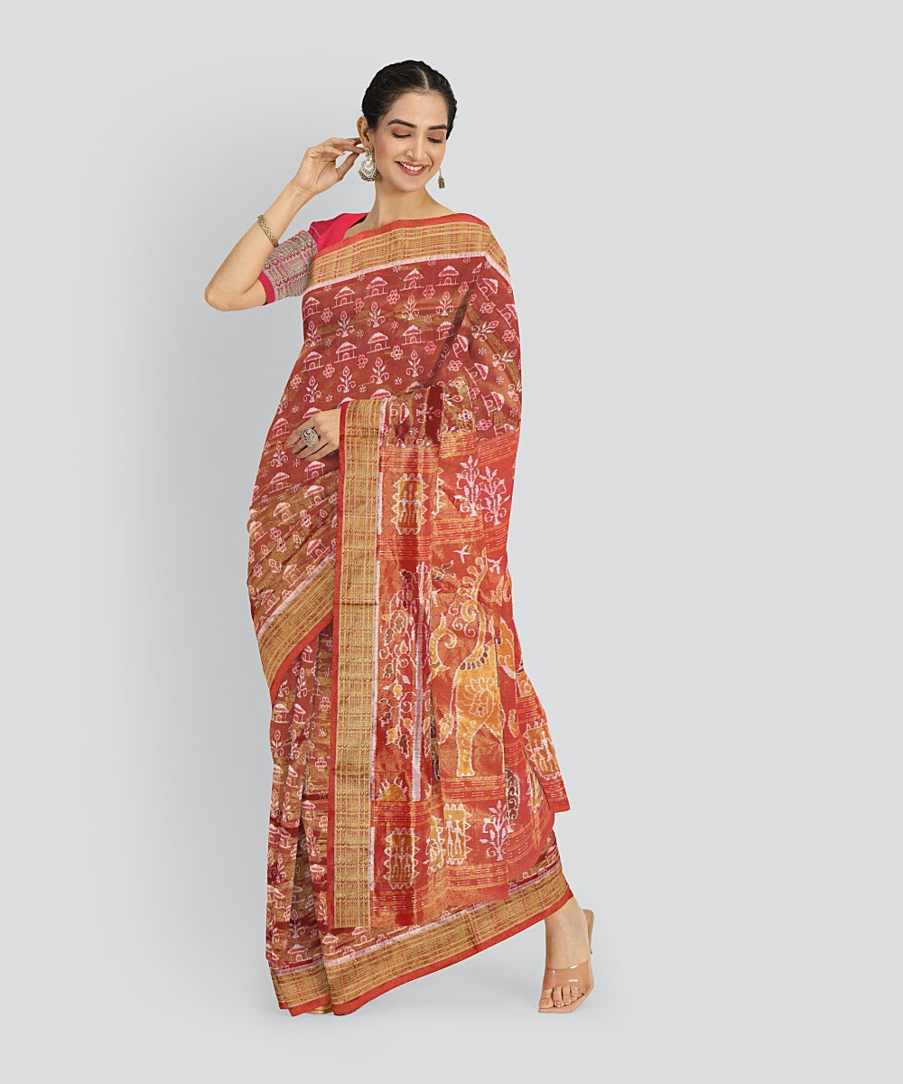 Red Golden Silk Handloom Tissue Saree