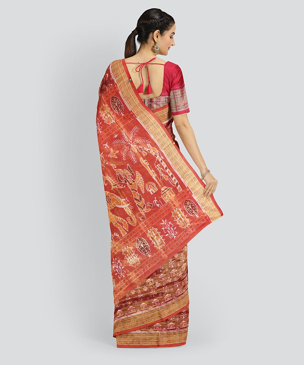 Red Golden Silk Handloom Tissue Saree