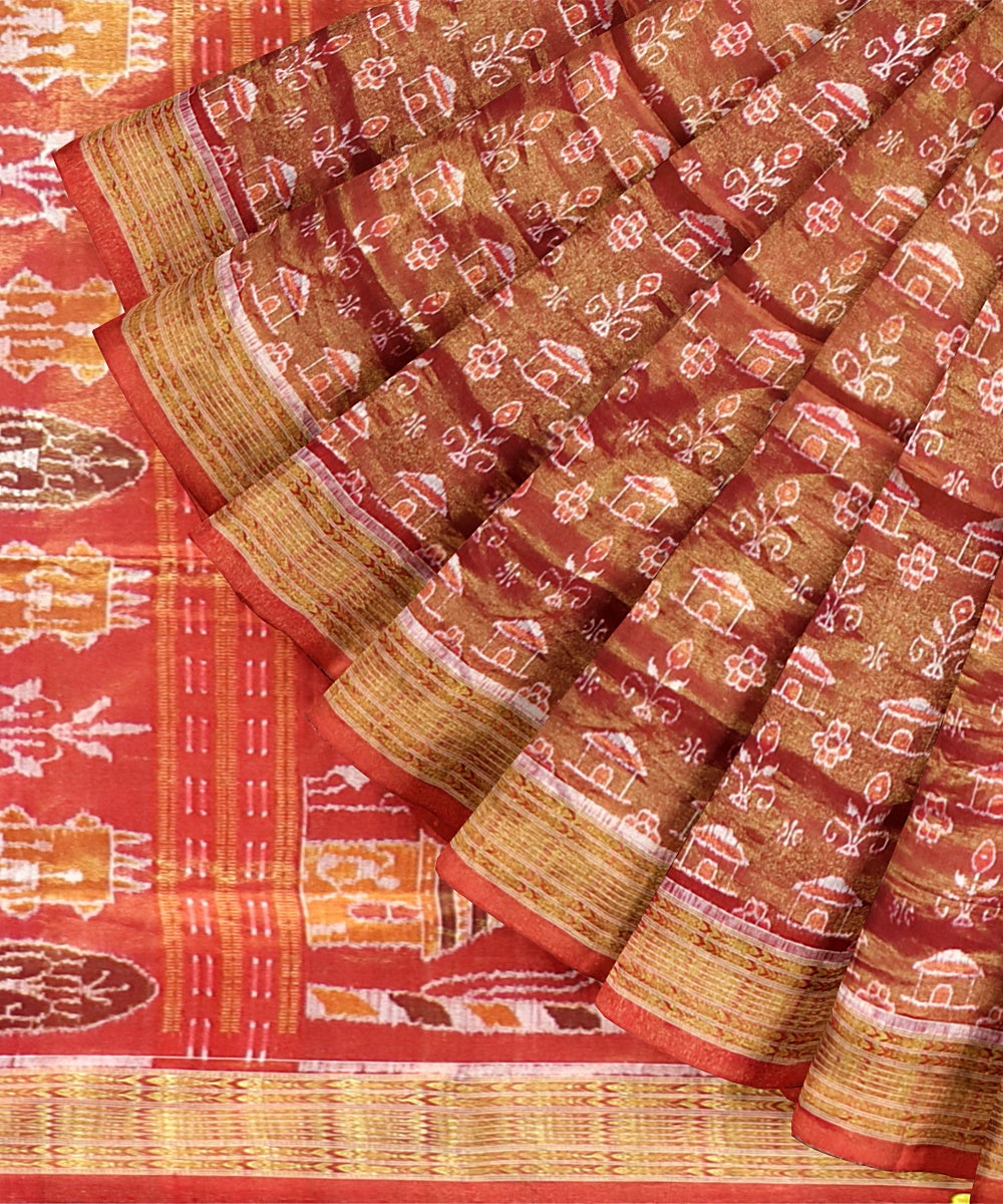 Red Golden Silk Handloom Tissue Saree