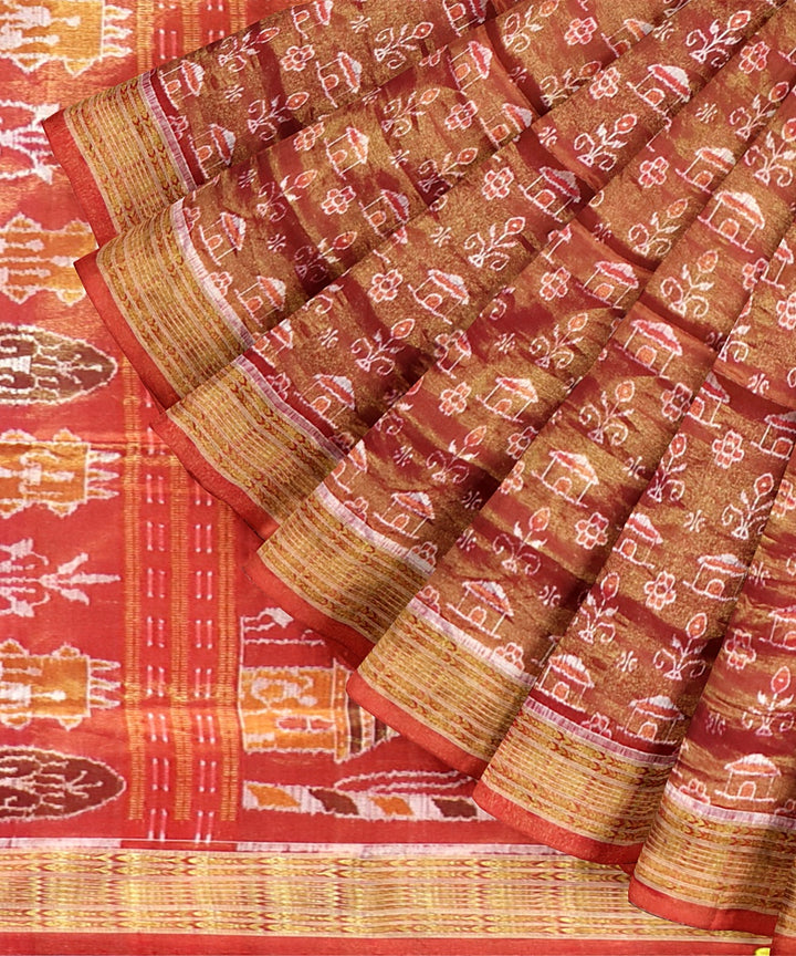 Red Golden Silk Handloom Tissue Saree
