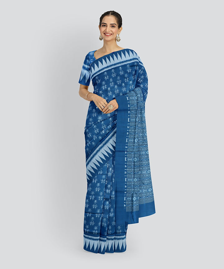 Dark Pastel Blue Grey Silk Handloom Sambalpuri Saree