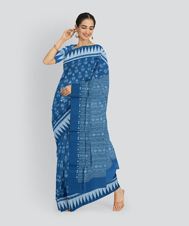 Dark Pastel Blue Grey Silk Handloom Sambalpuri Saree