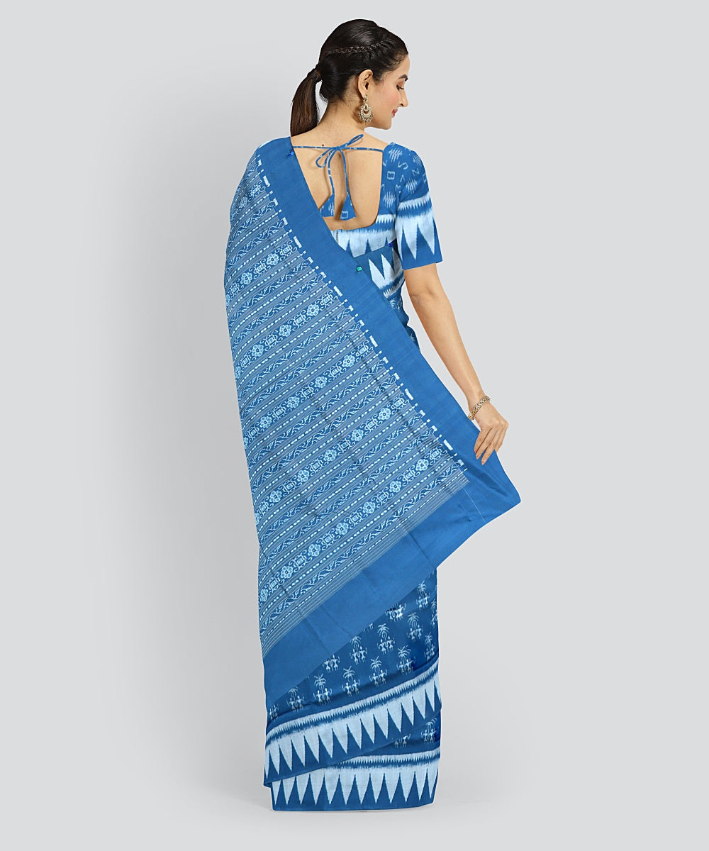 Dark Pastel Blue Grey Silk Handloom Sambalpuri Saree