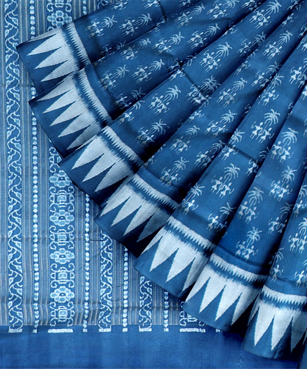Dark Pastel Blue Grey Silk Handloom Sambalpuri Saree