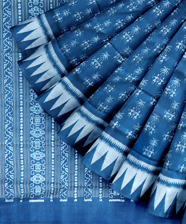 Dark Pastel Blue Grey Silk Handloom Sambalpuri Saree