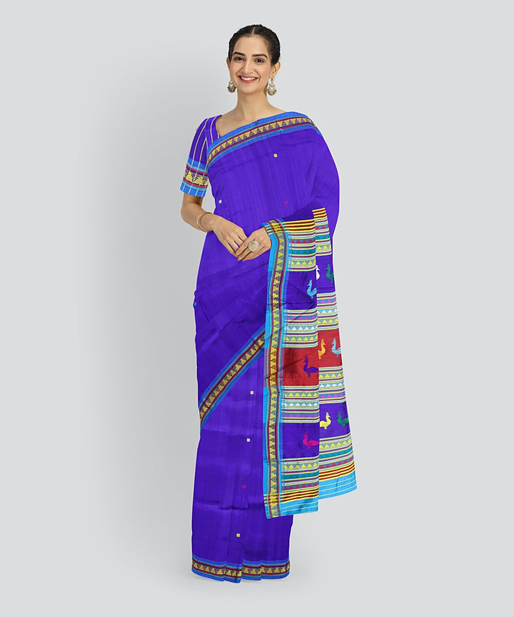 Sky Blue Multicolour Silk Handloom Khandua Saree