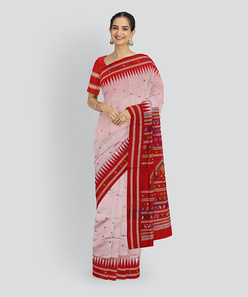 Beige Dark Red Silk Handloom Dolabedi Saree