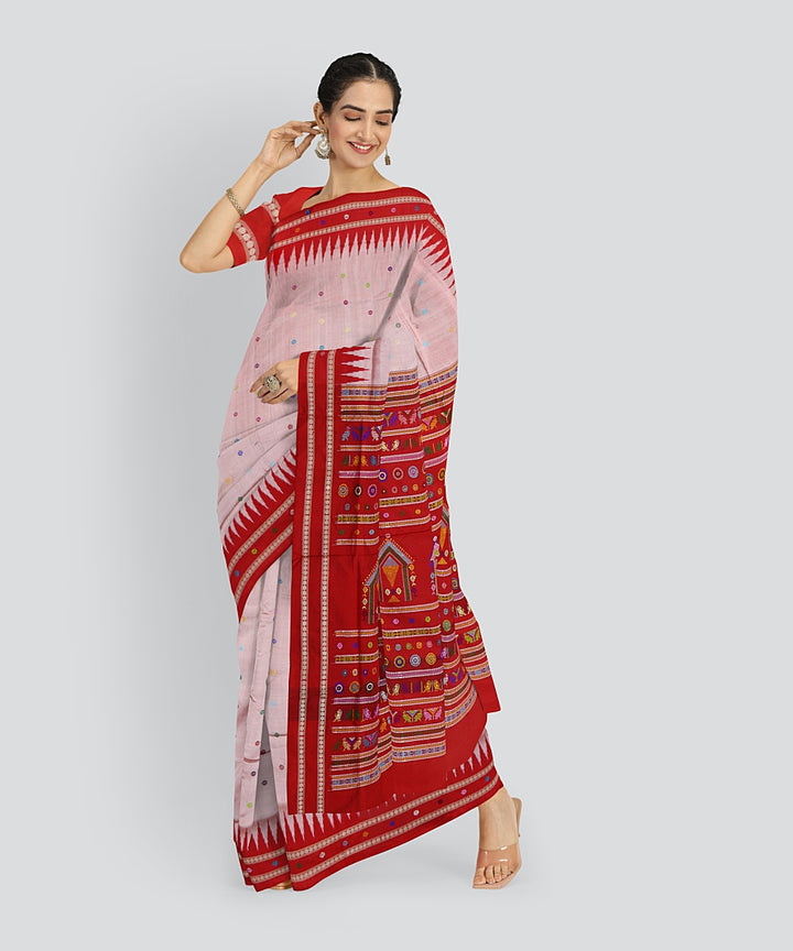 Beige Dark Red Silk Handloom Dolabedi Saree