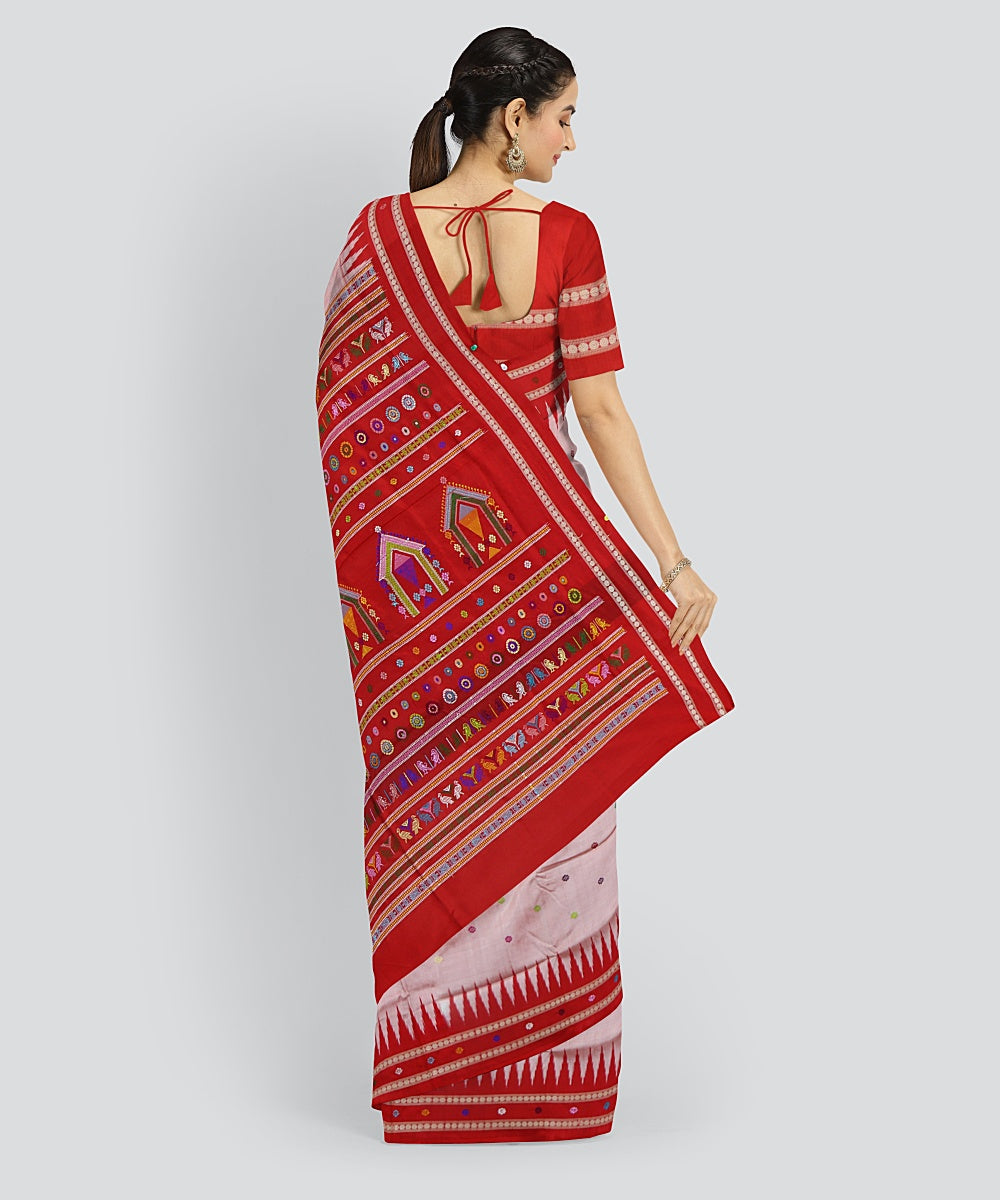 Beige Dark Red Silk Handloom Dolabedi Saree