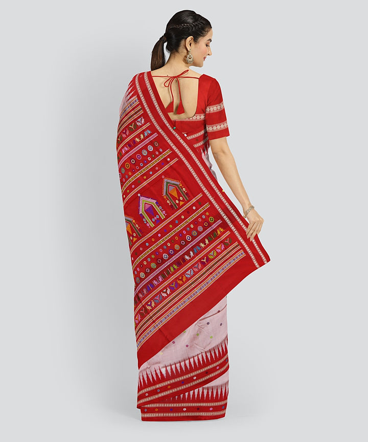 Beige Dark Red Silk Handloom Dolabedi Saree