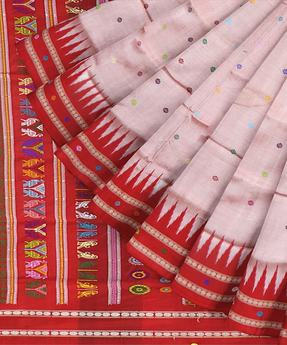 Beige Dark Red Silk Handloom Dolabedi Saree