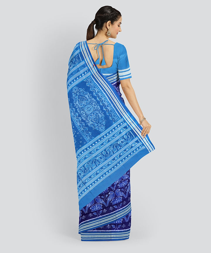 Cyan Blue Dark Imperial Blue Silk Handloom Sambalpuri Saree