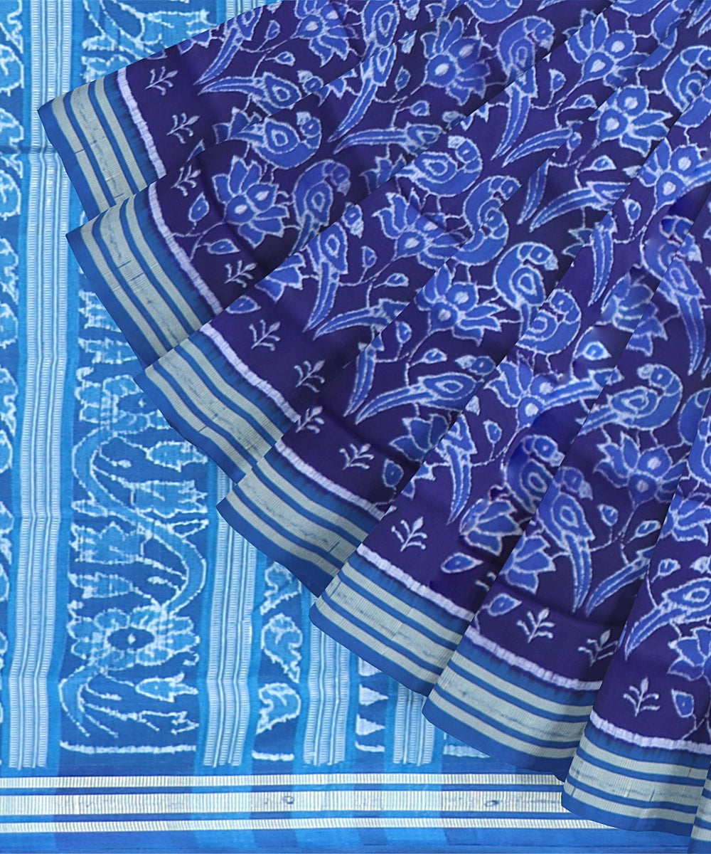 Cyan Blue Dark Imperial Blue Silk Handloom Sambalpuri Saree