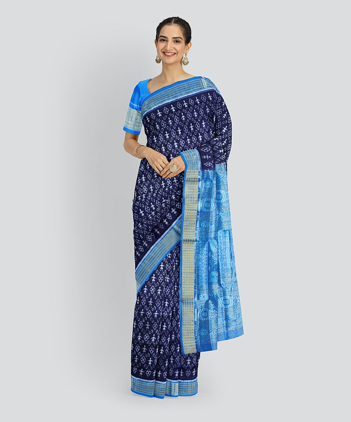 Sky Blue Denim Silk Handloom Half Tissue Saree
