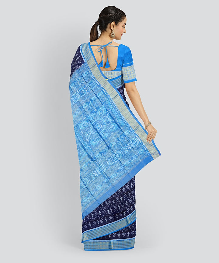 Sky Blue Denim Silk Handloom Half Tissue Saree