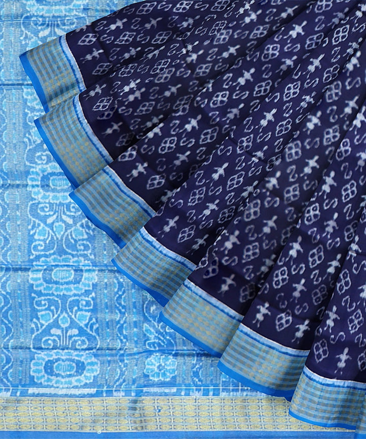 Sky Blue Denim Silk Handloom Half Tissue Saree