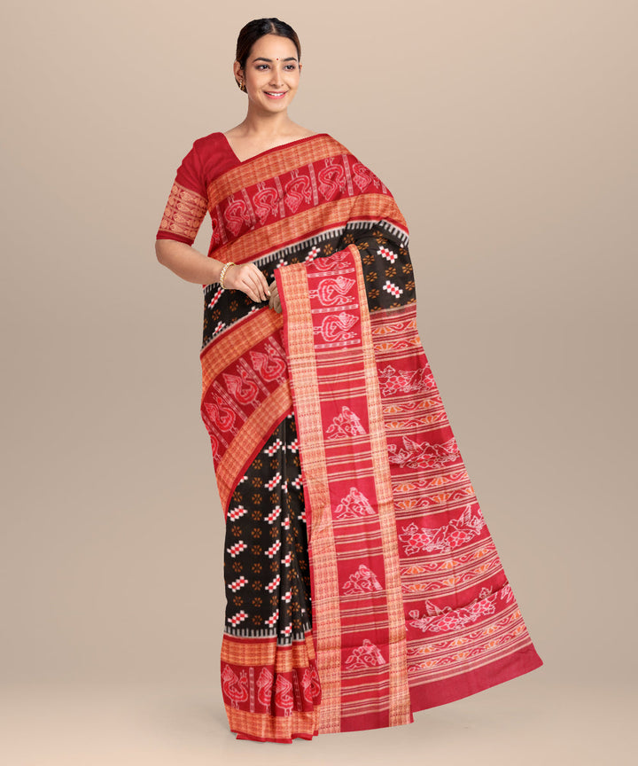 Black falu red cotton handloom sambalpuri saree