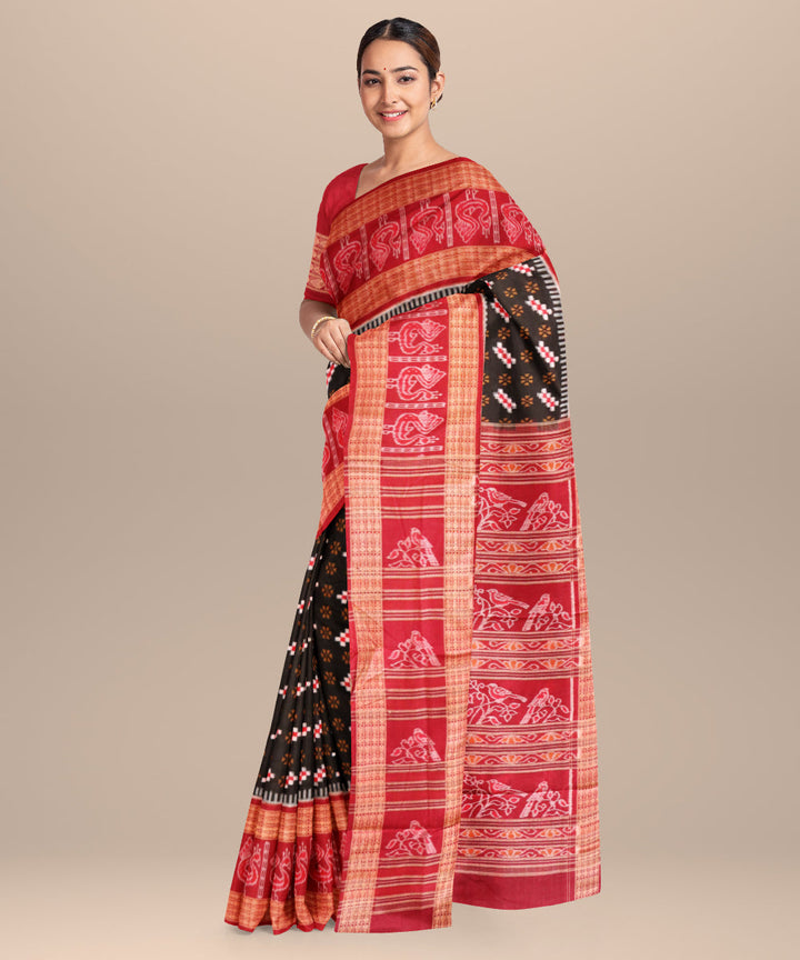 Black falu red cotton handloom sambalpuri saree