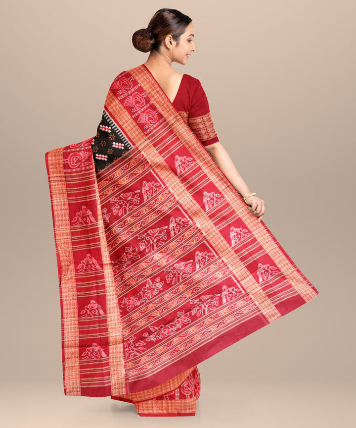 Black falu red cotton handloom sambalpuri saree