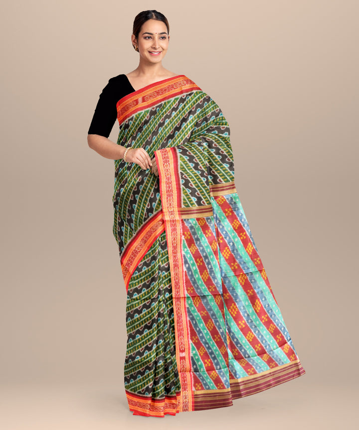 Multicolor dark red silk handloom khandua saree