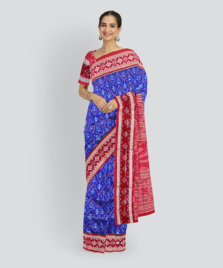 Cyan Blue Dark Red Silk Handloom Sambalpuri Saree