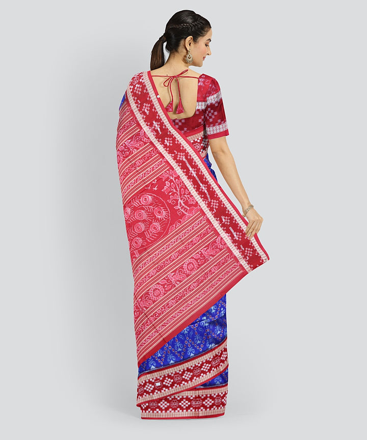 Cyan Blue Dark Red Silk Handloom Sambalpuri Saree