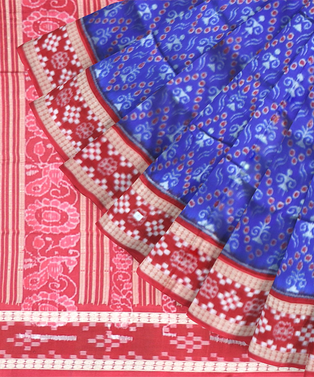 Cyan Blue Dark Red Silk Handloom Sambalpuri Saree