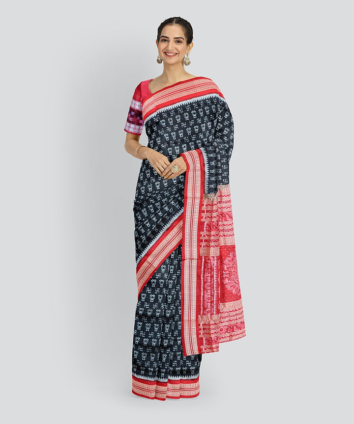 Black Dark Red Silk Handloom Sambalpuri Saree