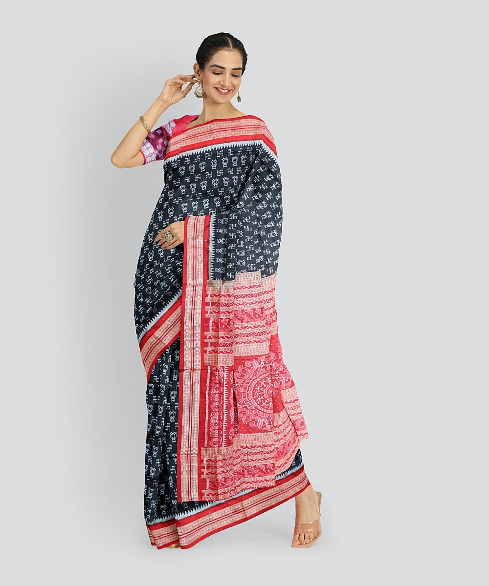 Black Dark Red Silk Handloom Sambalpuri Saree