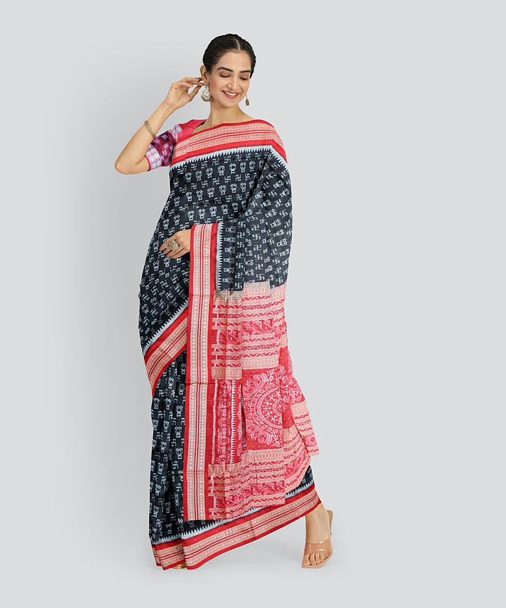 Black Dark Red Silk Handloom Sambalpuri Saree