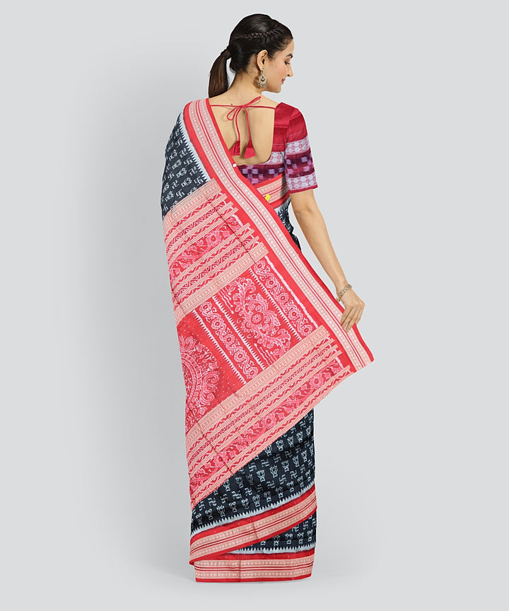 Black Dark Red Silk Handloom Sambalpuri Saree