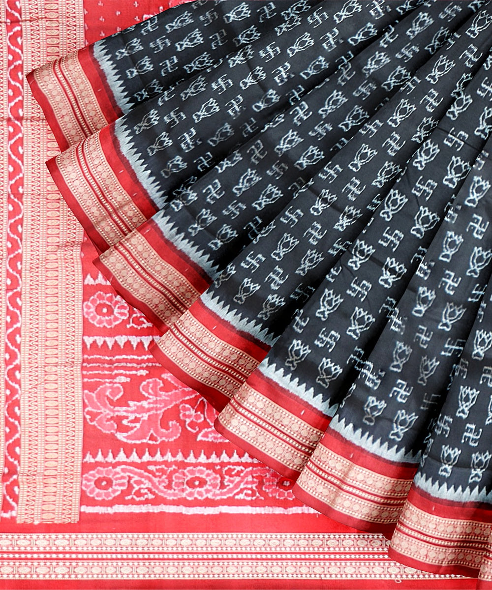 Black Dark Red Silk Handloom Sambalpuri Saree