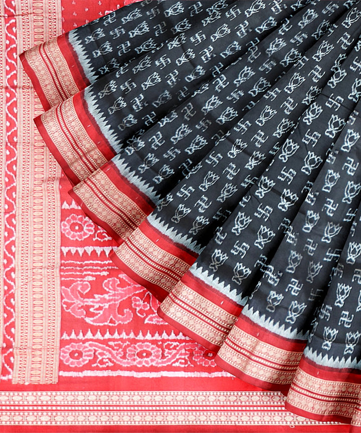 Black Dark Red Silk Handloom Sambalpuri Saree