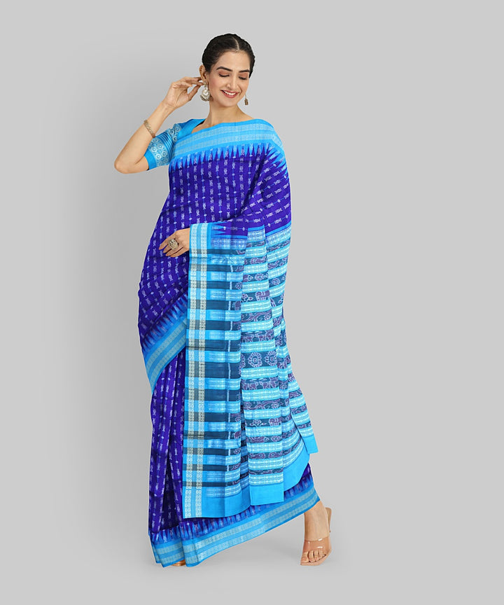 Navy Blue CG Blue Silk Handloom Bomkai Hazar Buti Saree