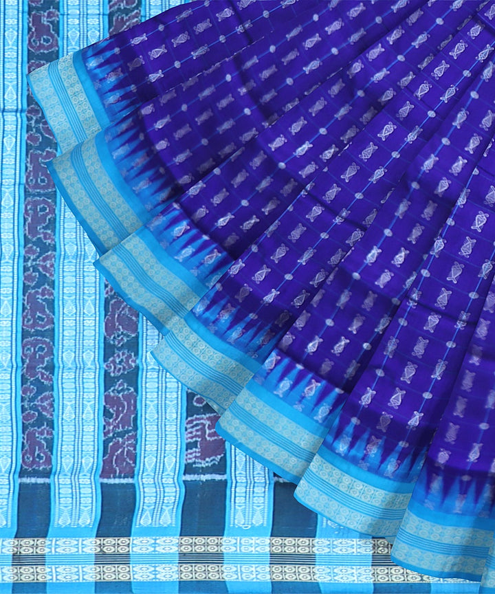 Navy Blue CG Blue Silk Handloom Bomkai Hazar Buti Saree