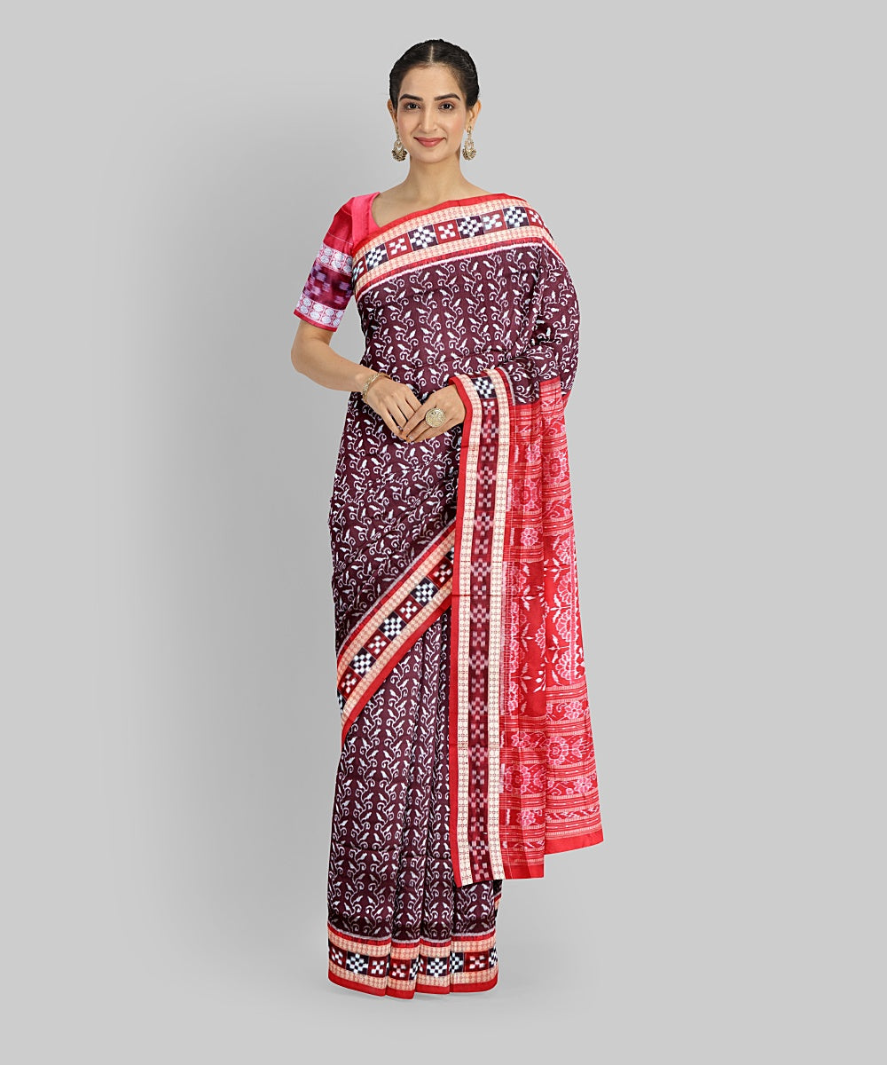 Maroon Dark Red Silk Handloom Sambalpuri Saree