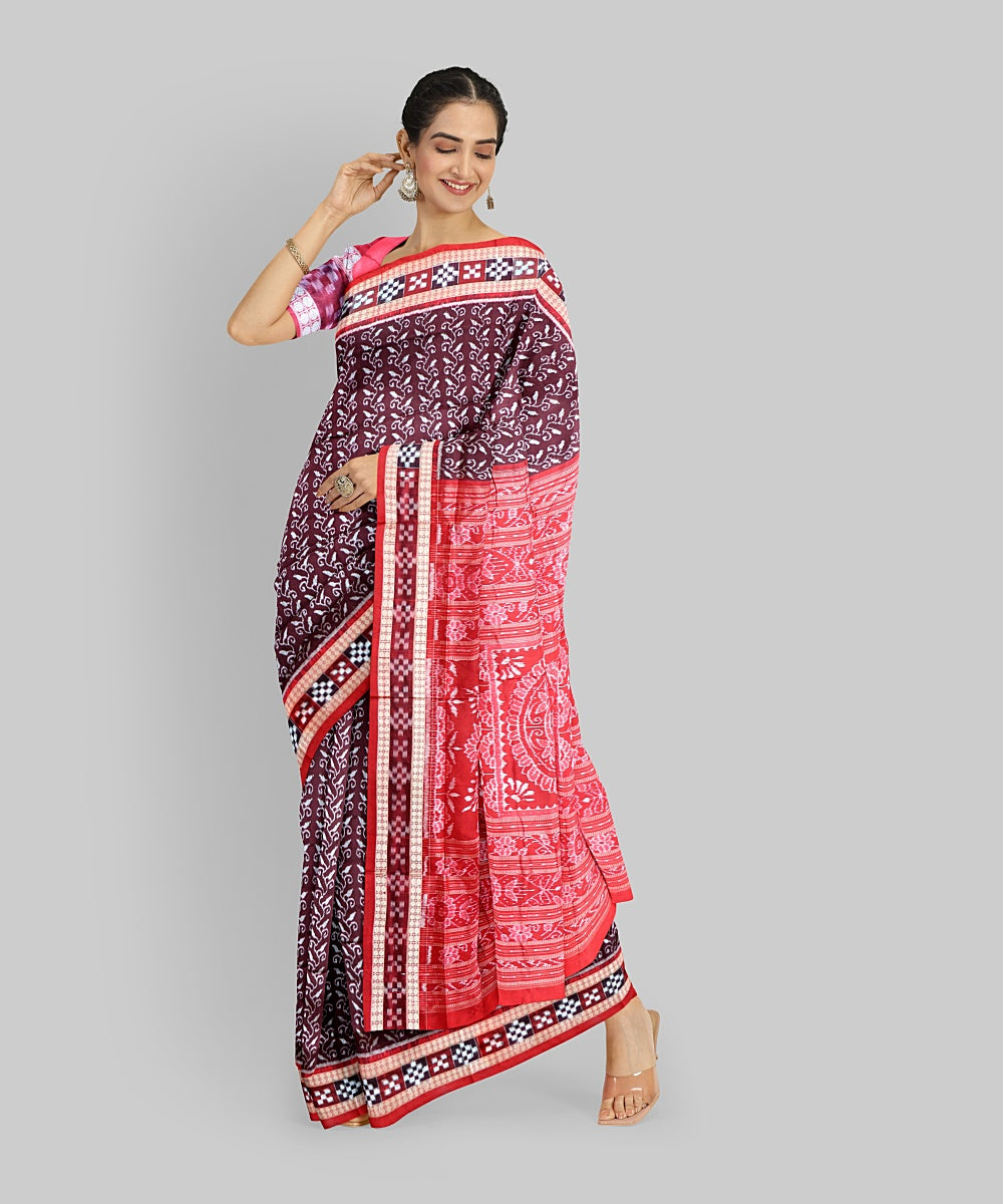 Maroon Dark Red Silk Handloom Sambalpuri Saree